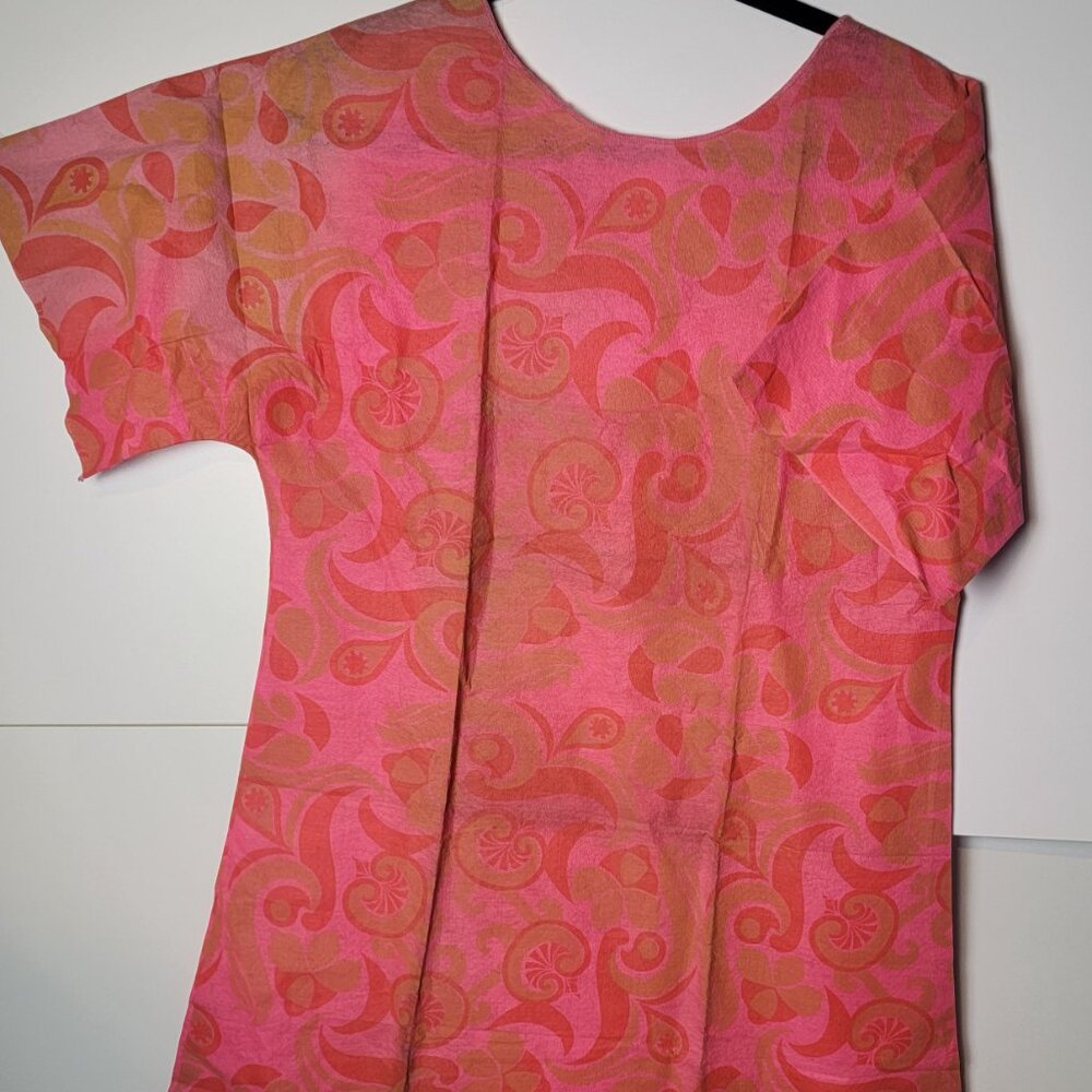 Vintage 1970's Paper Mini Dress or Top, Pink, Rose, Gold Pucci pattern Large